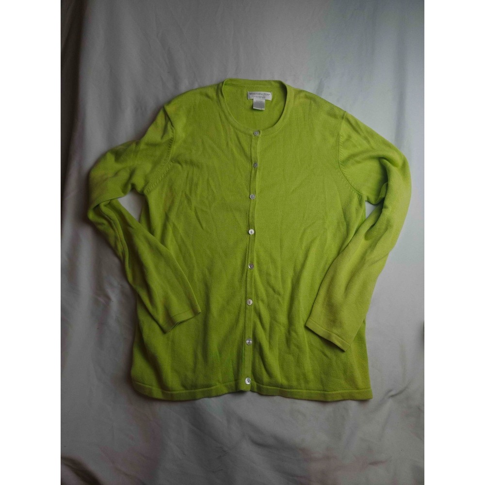 Worthington Essentials Cardigan Sweater Womens Medium Green Knit Button Down